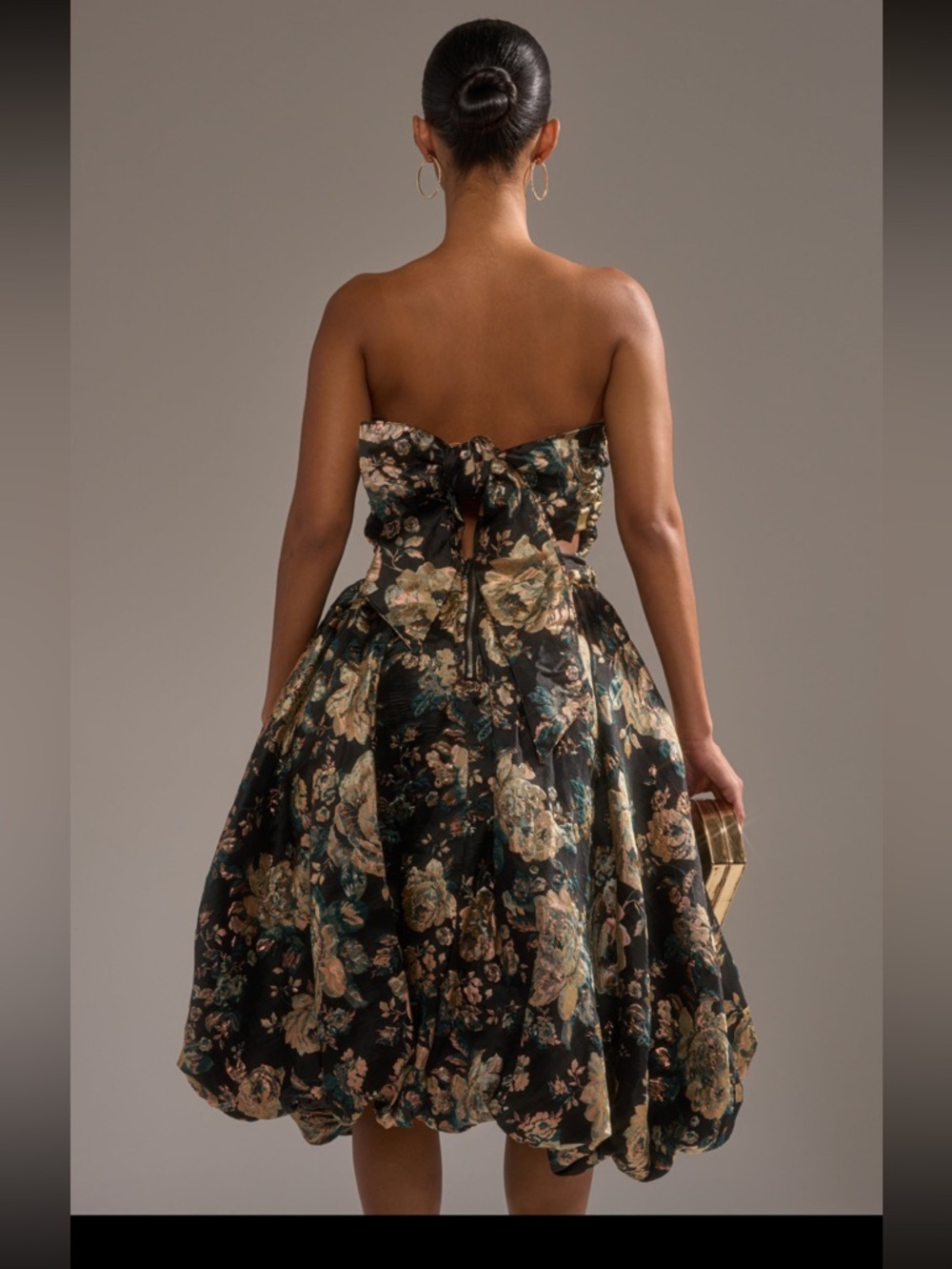 AKIRA Black Strapless Floral Bubble-Hem Dress - Picture 4 of 4